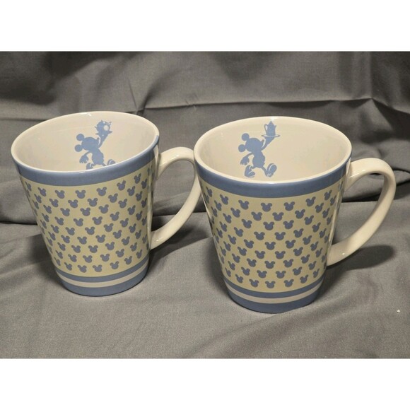 Set Of 2 Chef Mickey Mugs Pale Yellow & Blue - Picture 1 of 10